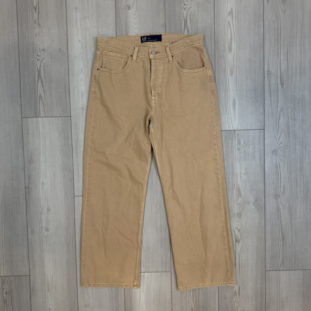 GAP 6/28S Short Inseam Low Slung Relaxed Straight Jeans Tan Sand 1172673